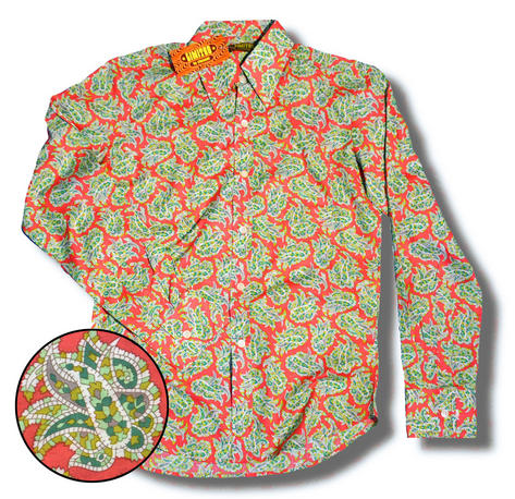 Chenaski Ltd Edition Retro 60's 70's Paisley Print Long Sleeve Shirt Pink Green Preview